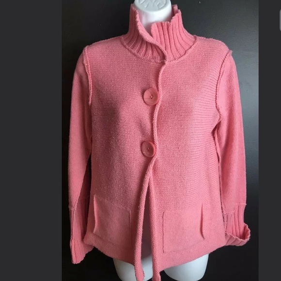 SUNDANCE Catalog Cardigan Sweater Pink Snap Wool - Picture 1 of 8